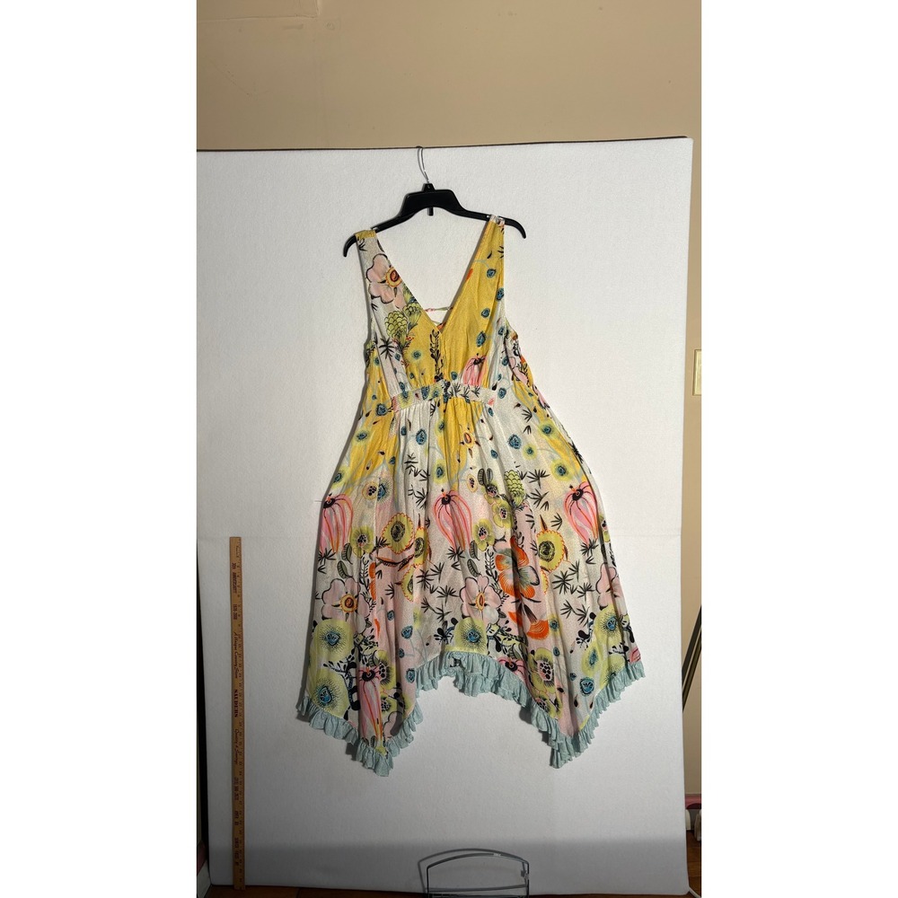 Anthropologie Yellow Floral Handkerchief Hem Smocked Midi Dress Womens Medium